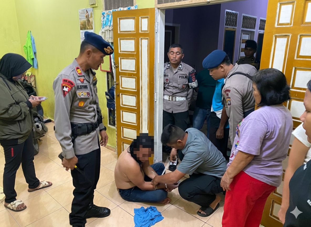 Perwira Pengawas (Pawas) Satuan Brimob Polda Sumut, Iptu Binner Sitorus, S.H., bersama personel piket jaga Mako Brimob dan Polsek Medan Tembung mengamankan pelaku penganiayaan dan kekerasan.