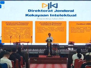 Kakanwil Kemenkumham Sumut, Ignatius Mangantar Tua Silalahi, saat memaparkan secara khusus peran unit eselon I di bawah Kementerian Hukum seperti Direktorat Jenderal Kekayaan Intelektual (Ditjen KI), Badan Strategi Kebijakan (BSK), dan Badan Pembinaan Hukum Nasional (BPHN).