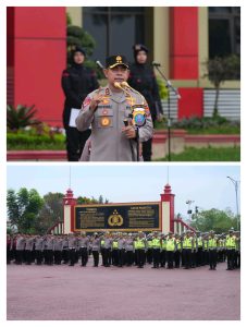 Kapolda Sumatera Utara Irjen Pol Whisnu Hermawan Februanto, S.I.K., M.H, saat memberikan arahan pada apel gabungan personel Polda Sumut di Lapangan Depan Mako Polda Sumut, Senin (3/11/2025).