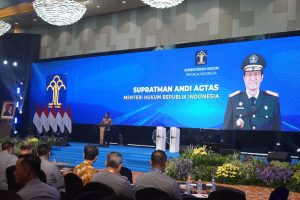 Menteri Hukum Republik Indonesia, Supratman Andi Agtas, memberikan kata sambutan pada Rapat Koordinasi Pengendalian Kinerja dan Refleksi Akhir Tahun Kementerian Hukum Tahun 2025 yang digelar di Grand Mercure Jakarta Kemayoran.