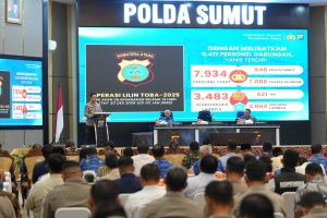 Kapolda Sumut, Irjen Pol Whisnu Hermawan Februanto, dalam Rapat Koordinasi Lintas Sektoral yang digelar di Aula Tribrata Polda Sumut.