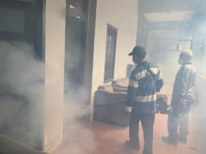 Rumah Tahanan Negara Kelas IIB Tanjung Pura, melakukan fogging diseluru area.