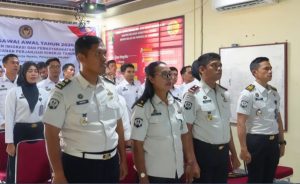 Rumah Tahanan Negara Kelas IIB Pangkalan Brandan mengikuti apel pagi Tahun Baru 2026 yang digelar Kementerian Imigrasi dan Pemasyarakatan (IMIPAS) secara virtual.