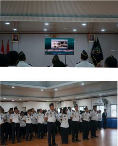 Jajaran pegawai Lembaga Pemasyarakatan (Lapas) Kelas I Medan mengikuti Apel Pagi Bersama secara virtual.