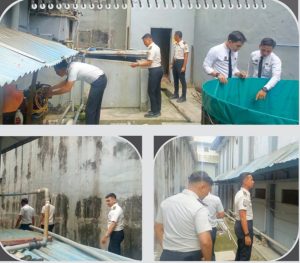 Kepala KPR Kelas I Labuhan Deli melaksanakan kontrol brandgang dengan fokus pada pemeriksaan motir air serta teralis belakang kamar hunian.