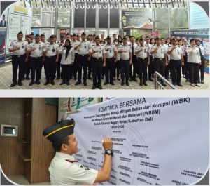 Rumah Tahanan Negara (Rutan) Kelas I Labuhan Deli menggelar apel pencanangan dan penandatanganan komitmen Zona Integritas menuju Wilayah Bebas dari Korupsi (WBK) dan Wilayah Birokrasi Bersih dan Melayani (WBBM) tahun 2026.