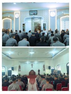 Satuan Brimob Polda Sumatera Utara melaksanakan Pembinaan Rohani dan Mental (Binrohtal), di Masjid Al-Barokah dan Gereja Oikumene Sat Brimob Polda Sumut.