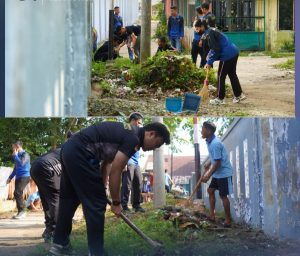 Rumah Tahanan Negara (Rutan) Kelas IIB Pangkalan Brandan gotong royong membersihkan lingkungan sekitar rutan.