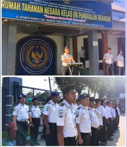 Kepala Rumah Tahanan Negara Kelas IIB Pangkalan Brandan memimpin apel pagi.