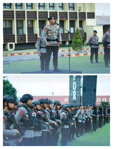 Kombes Pol Rantau Isnur Eka, S.I.K., M.M., M.H., M.Han, memimpin Apel Sore Kesiapsiagaan.