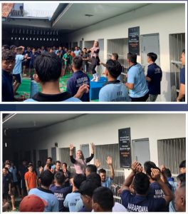 Warga Binaan Pemasyarakatan (WBP) Rutan Kelas IIB Pangkalan Brandan, melaksanakan senam rutin di halaman blok hunian.