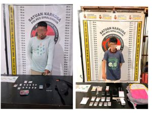 2 tersangka pengedar narkotika jaringan Simalungun-Batubara dan barang bukti.