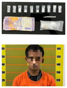 RDH (23), beserta barang bukti 10 paket sabu siap edar dengan berat bruto 1,81 gram.
