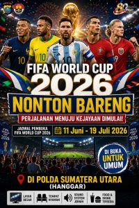 Polda Sumatera Utara menggelar kegiatan nonton bareng (nobar) Piala Dunia 2026 bagi masyarakat.