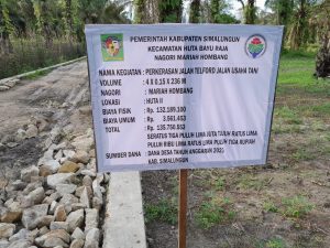 Proyek rabat beton atau jalan desa di Desa Hutamangaraja, Kecamatan Hutabayuraja, Kabupaten Simalungun.