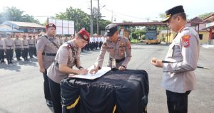 Kapolresta Deli Serdang Kombes Pol Hendria Lesmana, S.I.K, M.Si, memimpin Upacara Serah Terima Jabatan (Sertijab) Kasat Reskrim, Kapolsek pagar Merbau dan Kapolsek Beringin.
