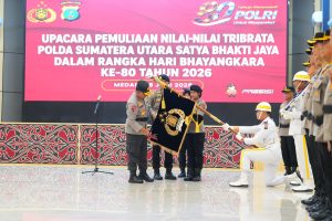 Upacara Pemuliaan Nilai-Nilai Tribrata Polda Sumatera Utara "Satya Bhakti Jaya" di Aula Tribrata Lantai 1 Mapolda Sumut.