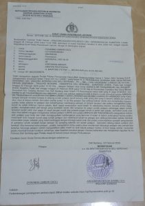 Surat Tanda Penerimaan Laporan Kasus Dugaan Tindak Pidana Pencemaran Nama Baik disertai Pengancaman.