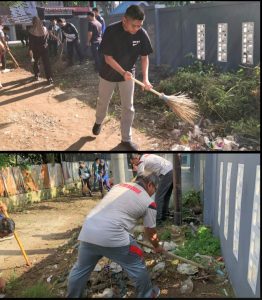 Petugas dan Warga Binaan Rutan Kelas IIB Pangkalan Brandan Gotong Royong membersihkan Lingkungan sekitar.