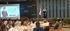 Dr. H. Sugiat Santoso, S.E., S.H., M.S.P, saat memberikan kata sambutan pada acara syukuran di Le Polonia Hotel, Kota Medan, Jumat (28/8/ 2026).