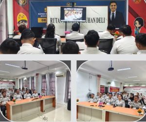 Kepala Rutan Kelas I Labuhan Deli, Eddy Junaedi, bersama pejabat struktural dan jajaran pegawai mengikuti Doa Kebangsaan Lintas Agama dan Kick Off Semarak HUT ke-81 Kemerdekaan Republik Indonesia.