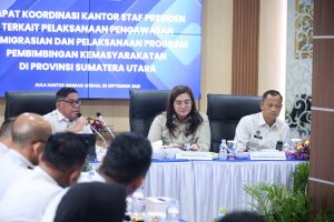 Kakanwil Ditjen Imigrasi Sumut, Parlindungan saat memberikan kata sambutan pada pertemuan kunjungan kerja Kantor Staf Presiden (KSP) ke Kantor Wilayah Direktorat Jenderal Imigrasi Sumatera Utara.