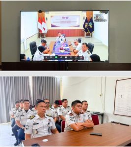 Kepala Rutan Kelas  IIB Pangkalan Brandan, Akmalun Ikhsan bersama jajaran pejabat struktural dan staf, mengikuti arahan Kepala Kantor Wilayah Direktorat Jenderal Pemasyarakatan (Ditjenpas) Sumatera Utara melalui Zoom Meeting.